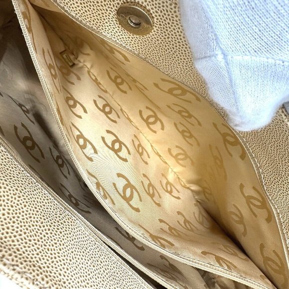 Authentic CHANEL CC Mark CC Bag Tote Bag Caviar Leather Beige - Picture 13 of 15